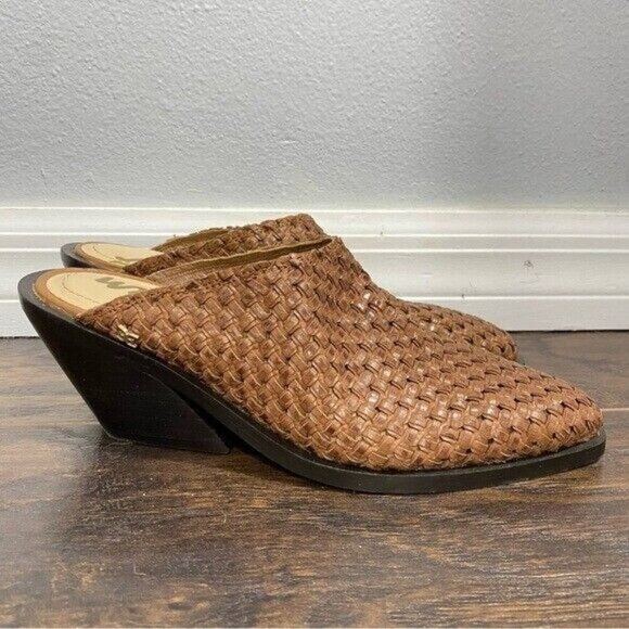Sam Edelman Karlin Cognac Clog Woven Slip-on Slide Mule Leather Sandals Size 8 • - Picture 2 of 10